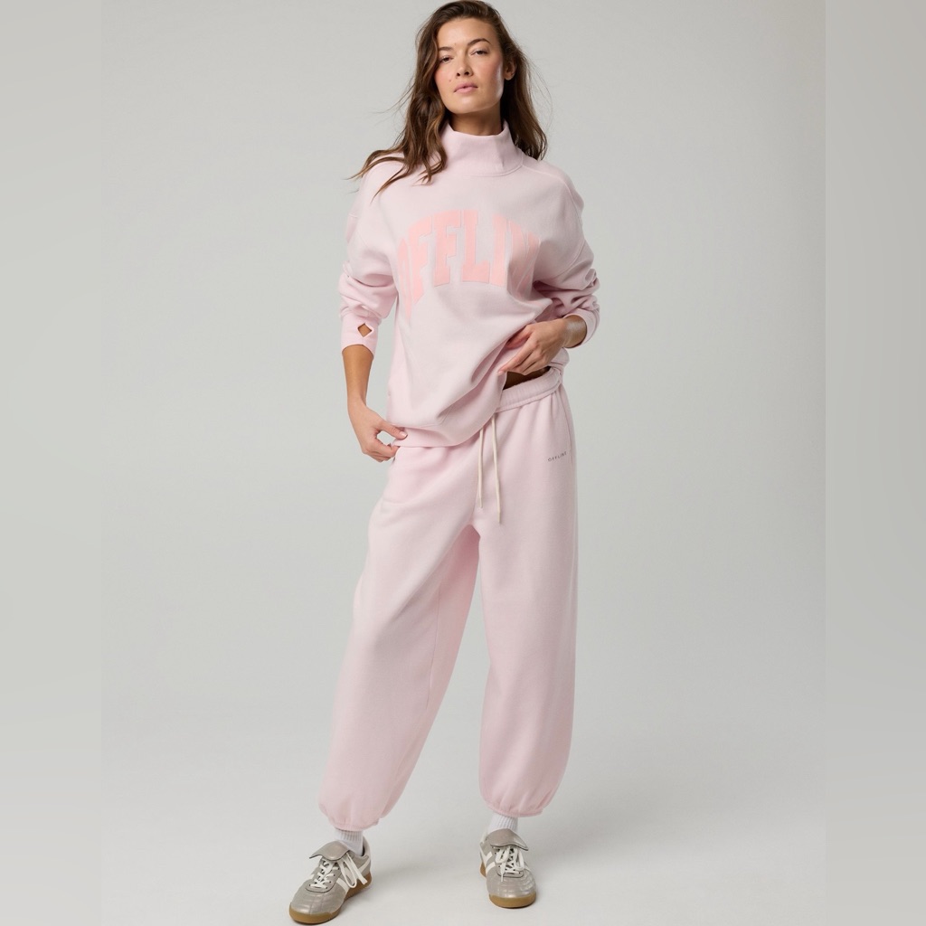 Offline Aerie Cloud Fleece Mockneck Sweatshirt Pink Oversized Large Cozy Lounge